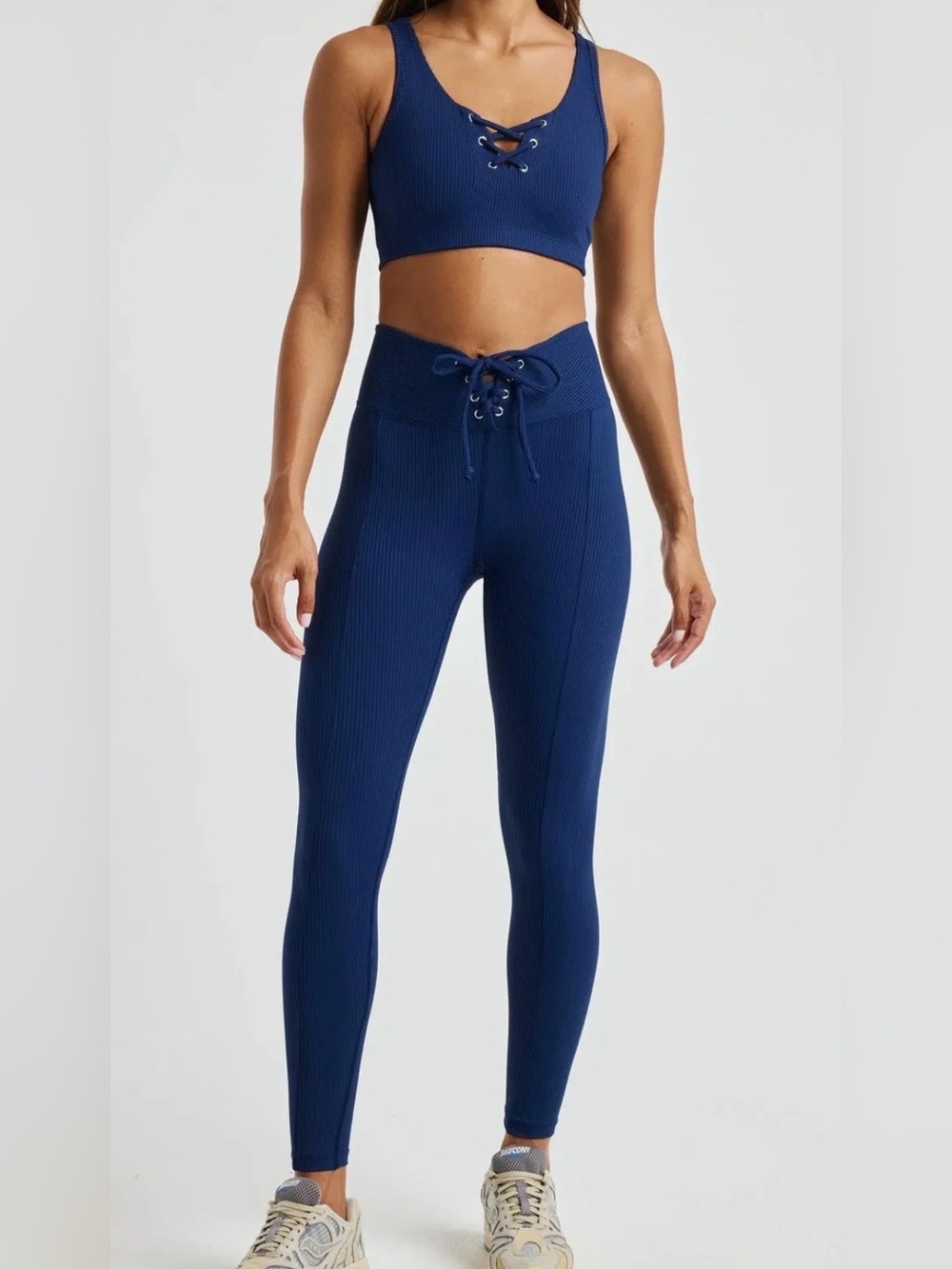 LIKE NEW- YEAR OF OURS FOOTBALL LACE UP LEGGING SET- SIZE XS- NAVY
